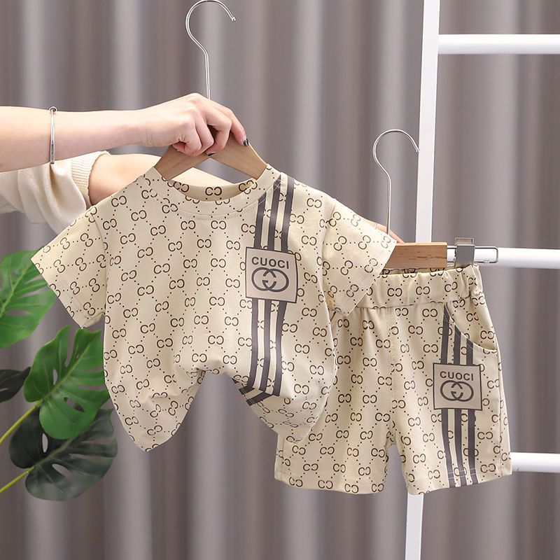 Modern Chic All-Season Minimalist Summer 2-Piece Boys' Pants Suit, Ages 2-9 | Color: Khaki | Image 1