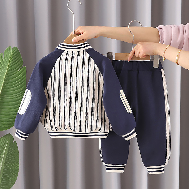 Trendy Autumn 3-Piece Unisex Kids' Pants Suit, Ages 2-7 | Color: Navy | Image 2