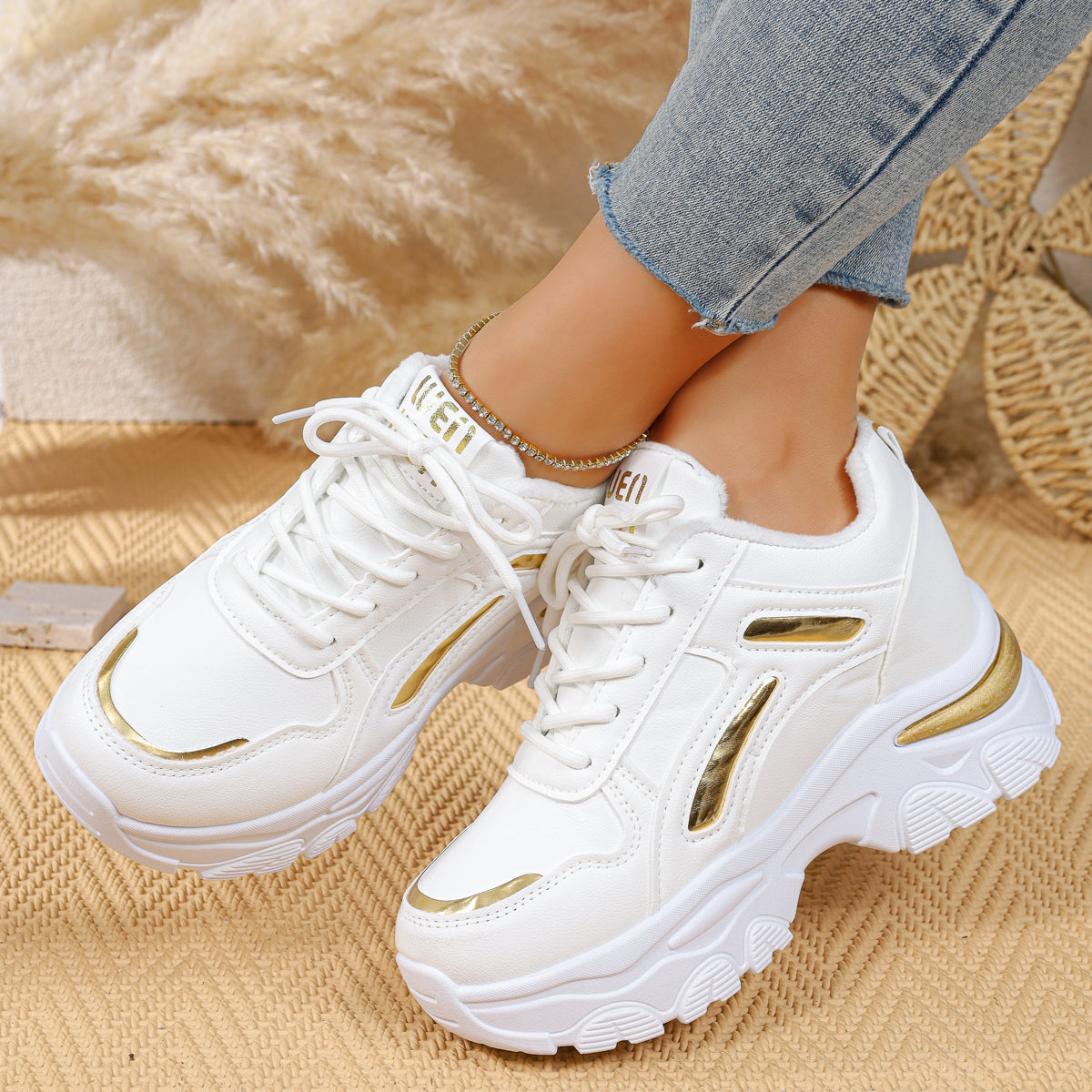 Modern Chic All-Season PU/Artificial Leather/Microfiber Leather Women's Casual Shoes | Color: Gold | Image 1