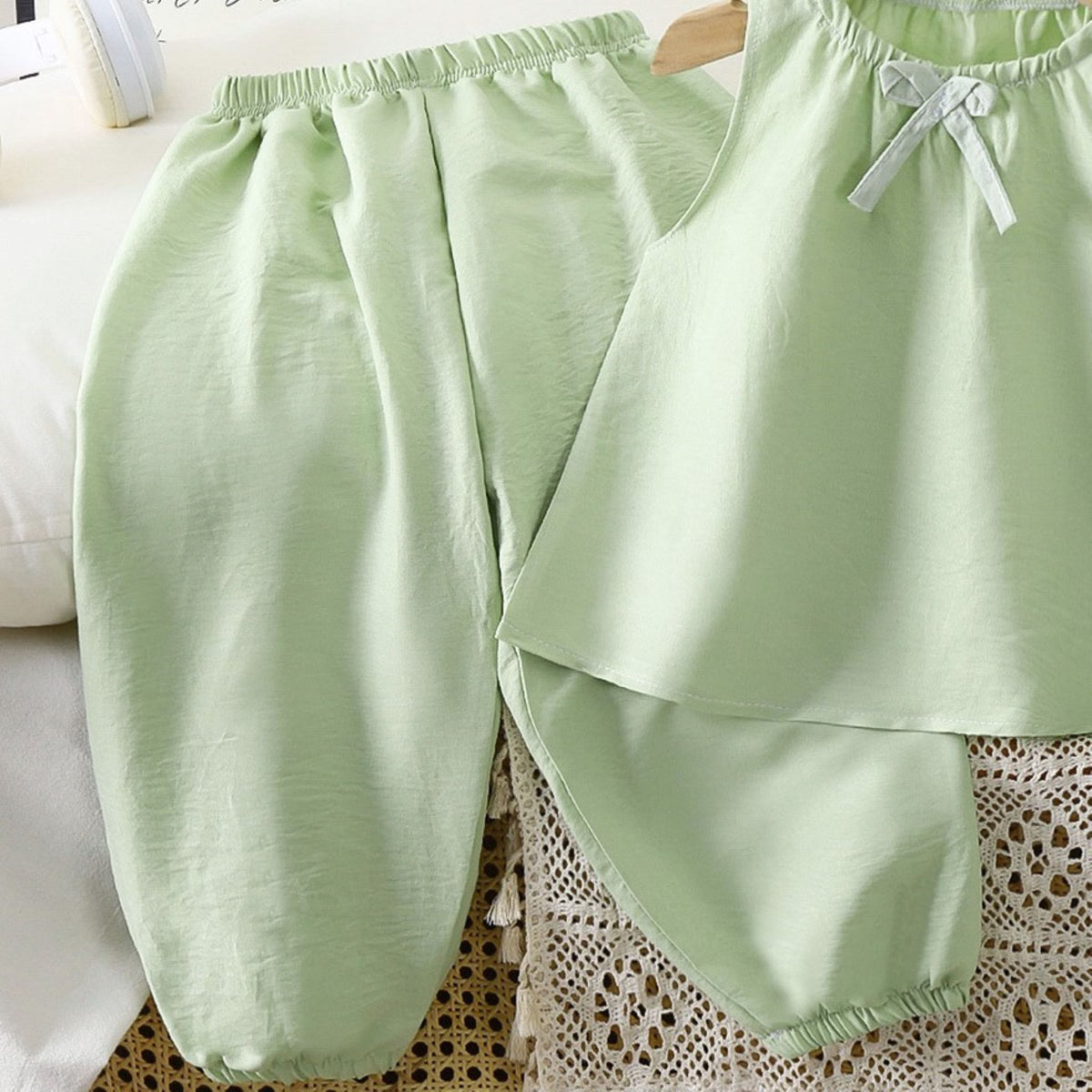 Casual Sporty Summer 2-Piece Girls' Pants Suit, Ages 2-9 | Color: Green | Image 2