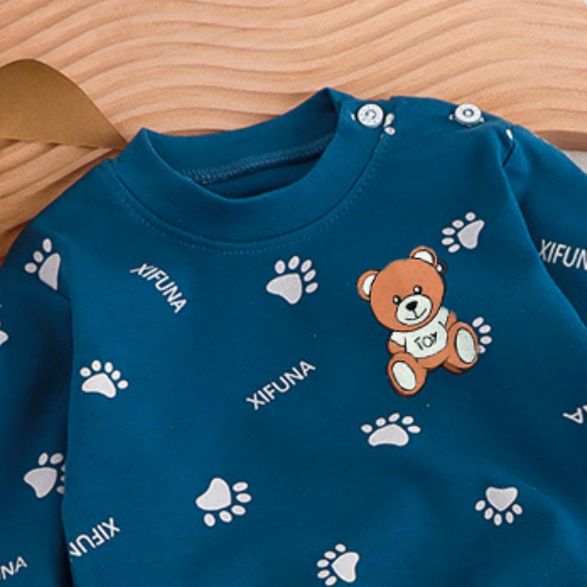 Minimalist Autumn 2-Piece Unisex Kids' Pajama Set, Ages 2-9 | Color: Navy | Image 3