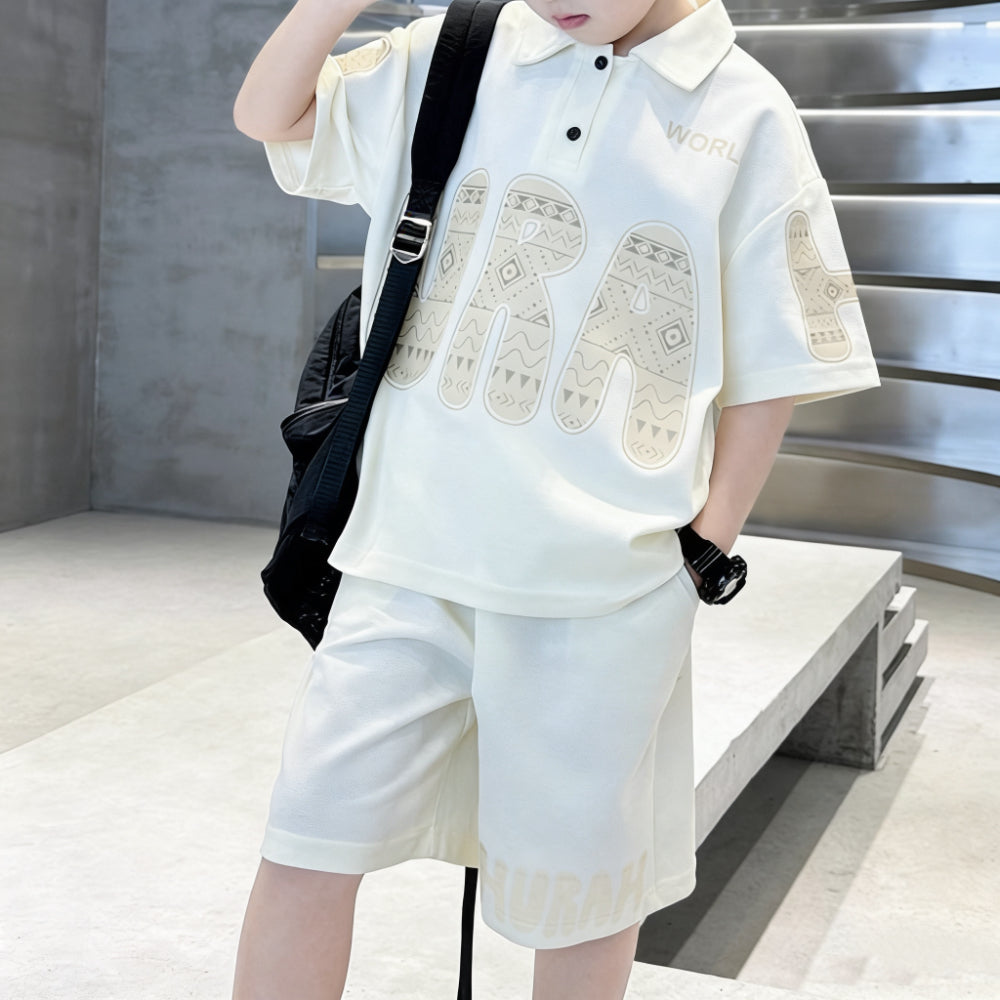 Casual Sporty Summer 2-Piece Boys' Pants Suit, Ages 3-14 | Color: Beige | Image 3