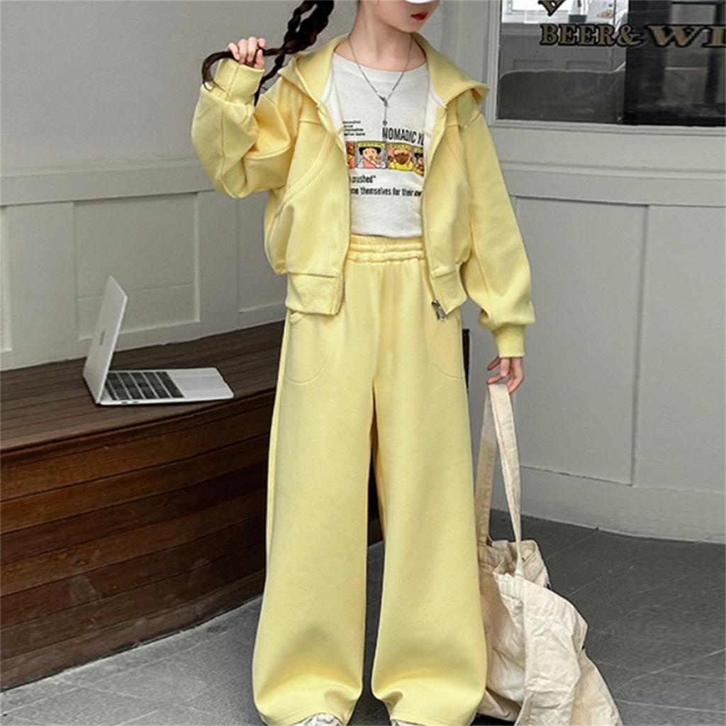 Casual Sporty Autumn 2-Piece Girls' Pants Suit, Ages 4-14 | Color: Yellow | Image 2