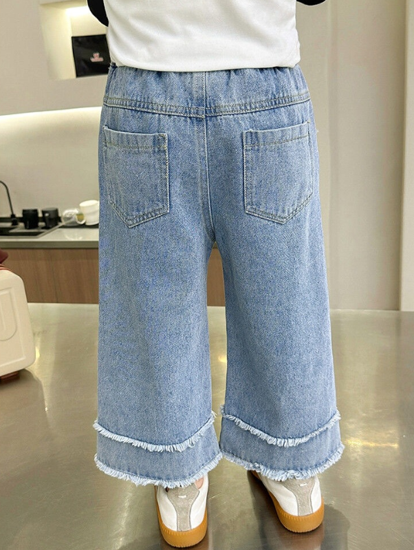 Trendy Autumn Girls' Straight Pants, Ages 2-9 | Color: Blue | Image 3