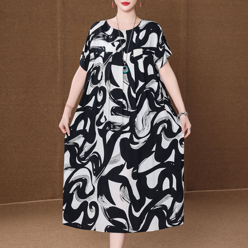 Casual Sporty Summer A-Line Dress | Color: Black&White | Image 1
