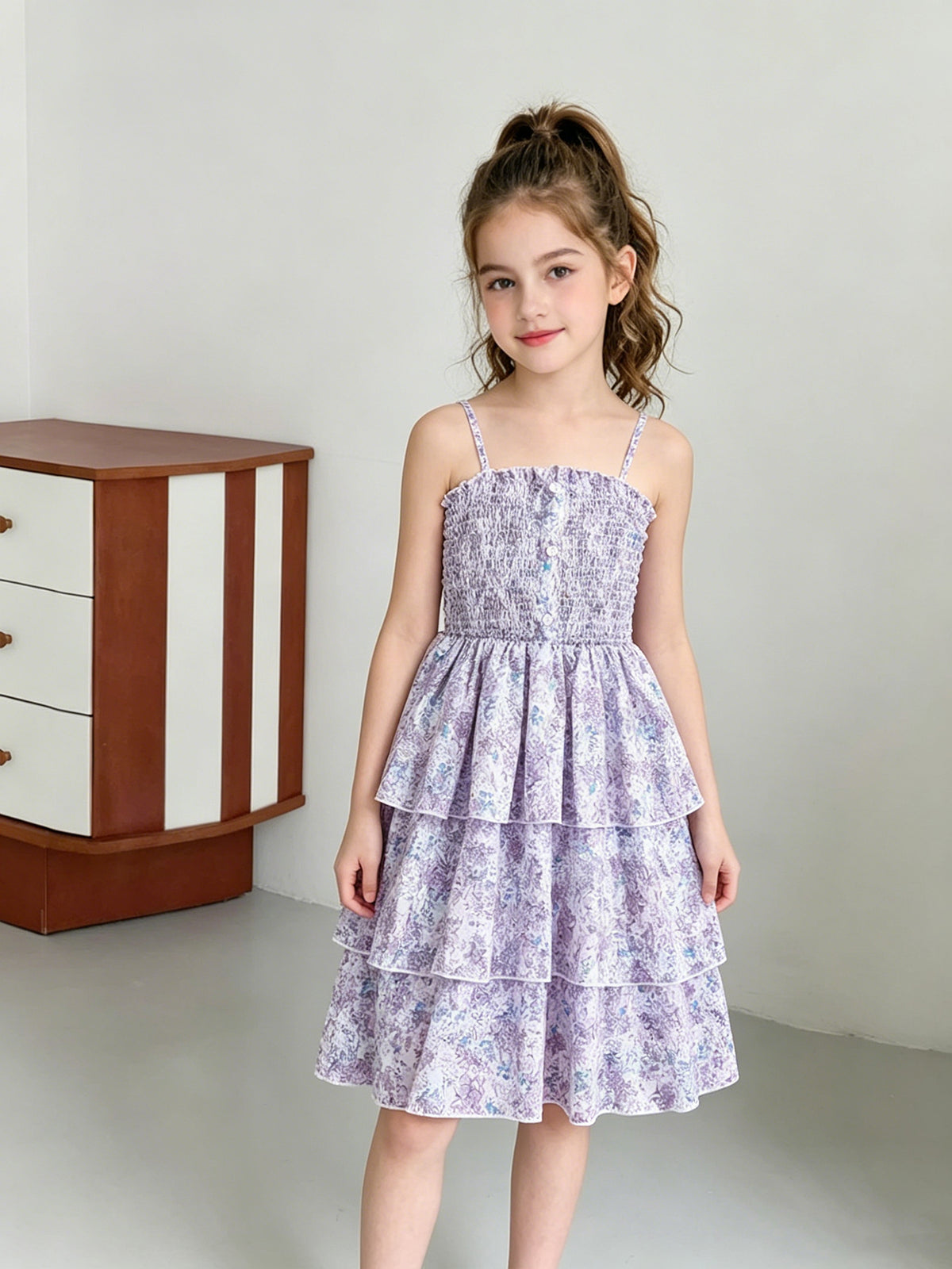 Sweet & Cute Summer Girls' A-Line Dress, Ages 8-12 | Color: Light Purple | Image 2