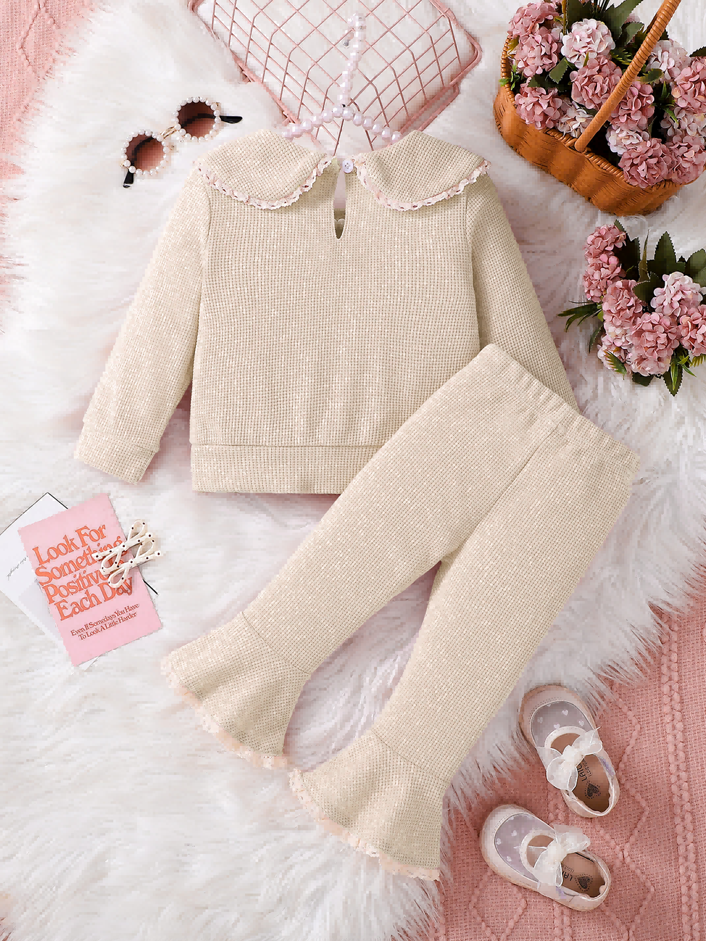 Sweet & Cute Autumn 2-Piece Baby Girls' Pants Suit, Ages 3-24 Months | Color: Apricot | Image 3