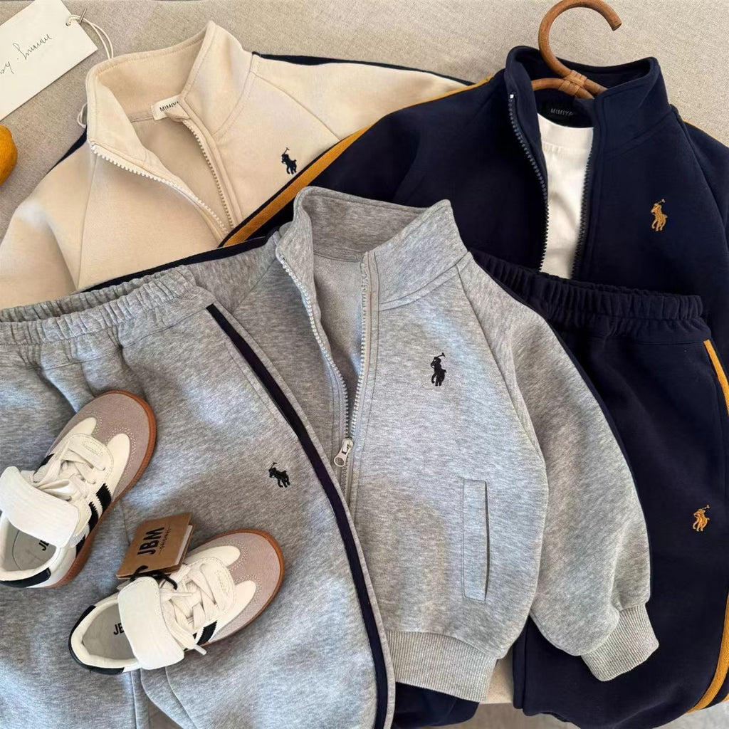 Modern Chic All-Season Casual Sporty Autumn 2-Piece Unisex Kids' Pants Suit, Ages 2-9 | Color: Grey | Image 1
