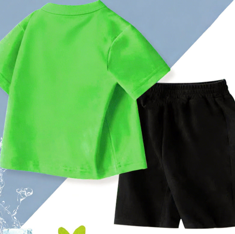 Modern Chic All-Season Minimalist Summer 2-Piece Unisex Kids' Pants Suit, Ages 2-7 | Color: Green | Image 3