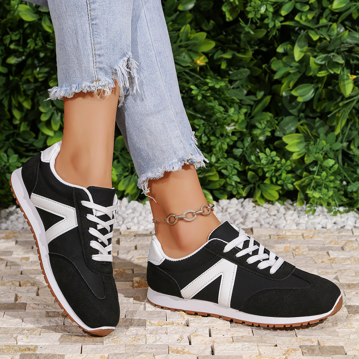 Modern Chic All-Season PU/Artificial Leather/Microfiber Leather Women's Fashion Sneaker | Color: Black | Image 1