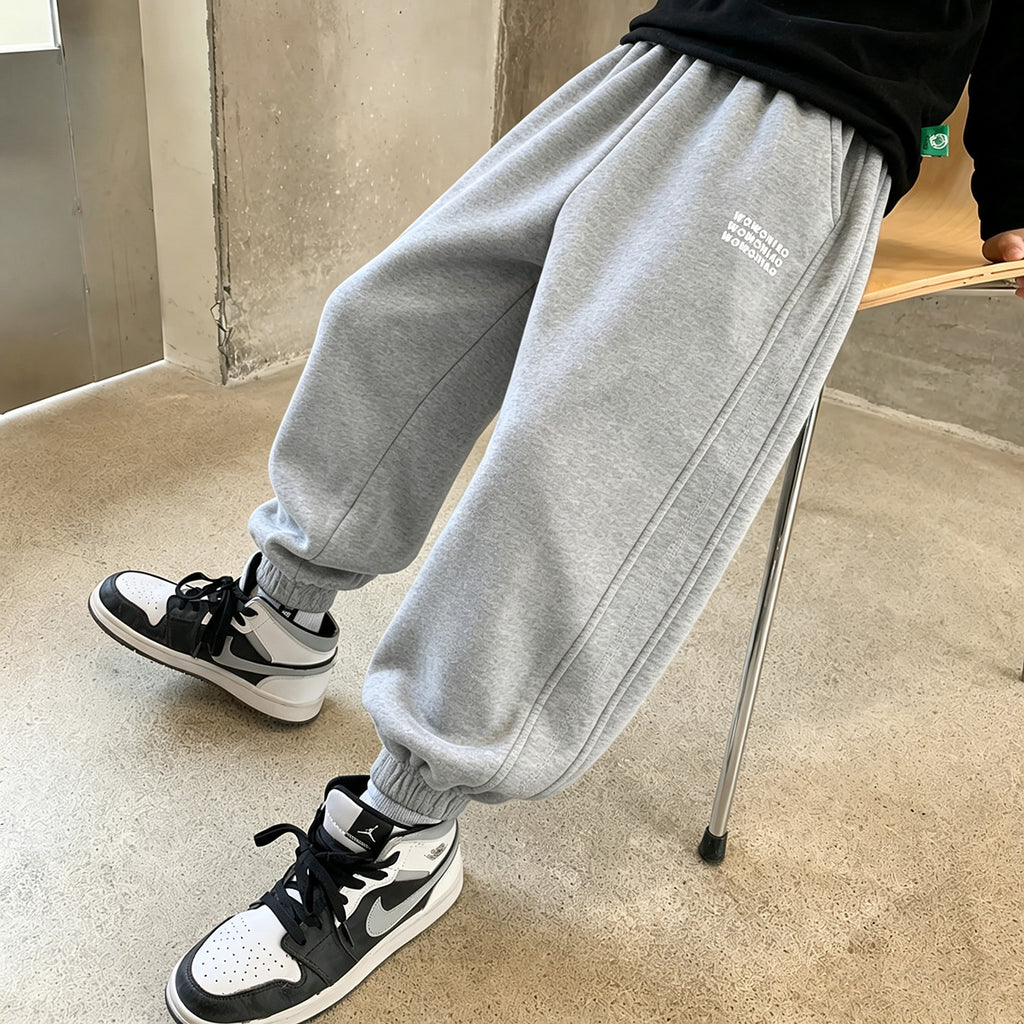 Minimalist Autumn Unisex Kids' Casual Pants, Ages 2-7 | Color: Light Grey | Image 1