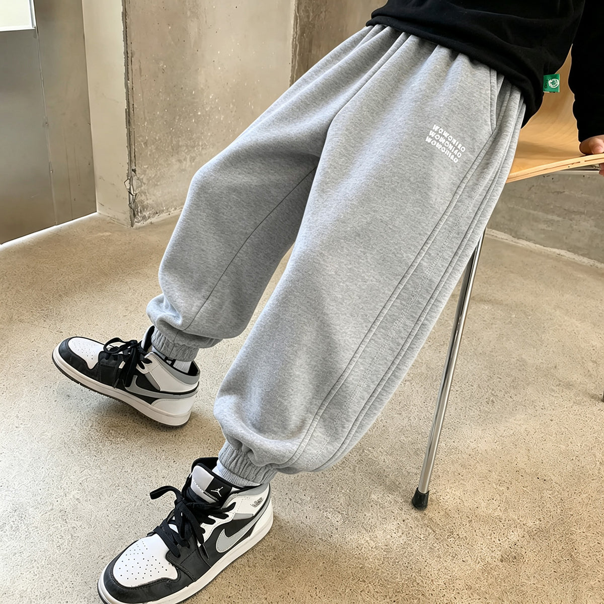 Minimalist Autumn Unisex Kids' Casual Pants, Ages 2-7 | Color: Light Grey | Image 1