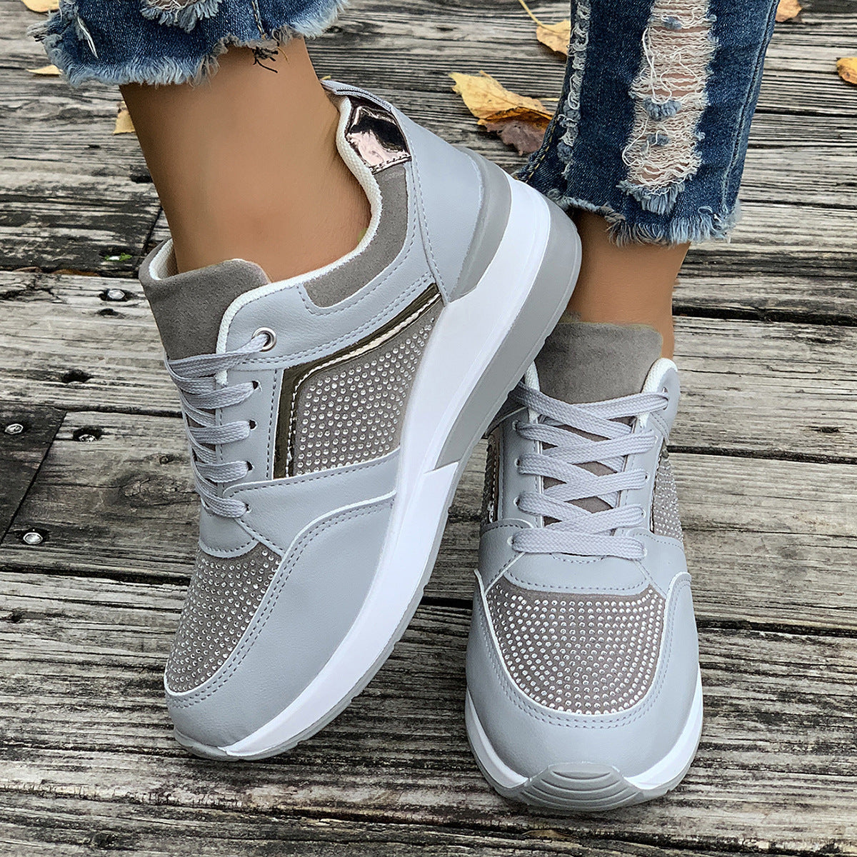 Modern Chic All-Season PU/Artificial Leather/Microfiber Leather Women's Casual Shoes | Color: Grey | Image 1