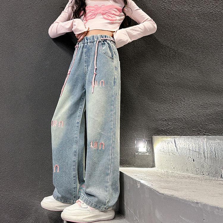Casual Sporty Autumn Girls' Jeans, Ages 6-14 | Color: Blue | Image 2