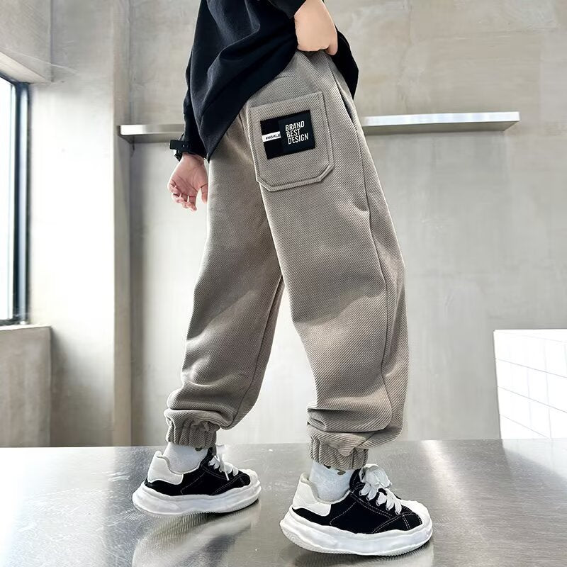 Modern Chic All-Season Minimalist Autumn Boys' Casual Pants, Ages 4-14 | Color: As the Picture | Image 1