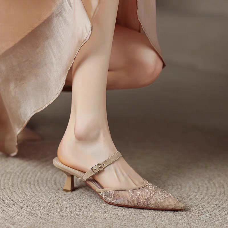 Modern Chic All-Season PU/Artificial Leather/Microfiber Leather Women's High Heel Slippers | Color: Apricot | Image 1
