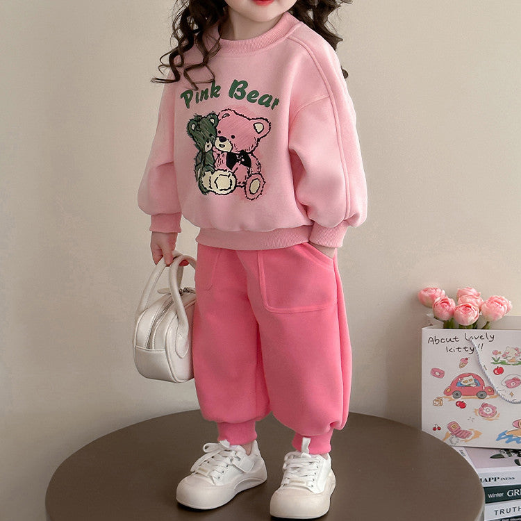 Casual Sporty Autumn 2-Piece Girls' Pants Suit, Ages 2-9 | Color: Pink | Image 1