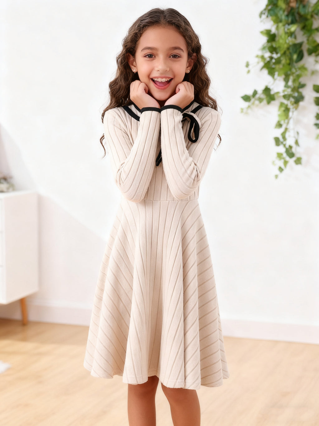 Minimalist Autumn Girls' A-Line Dress, Ages 4-11 | Color: White | Image 1