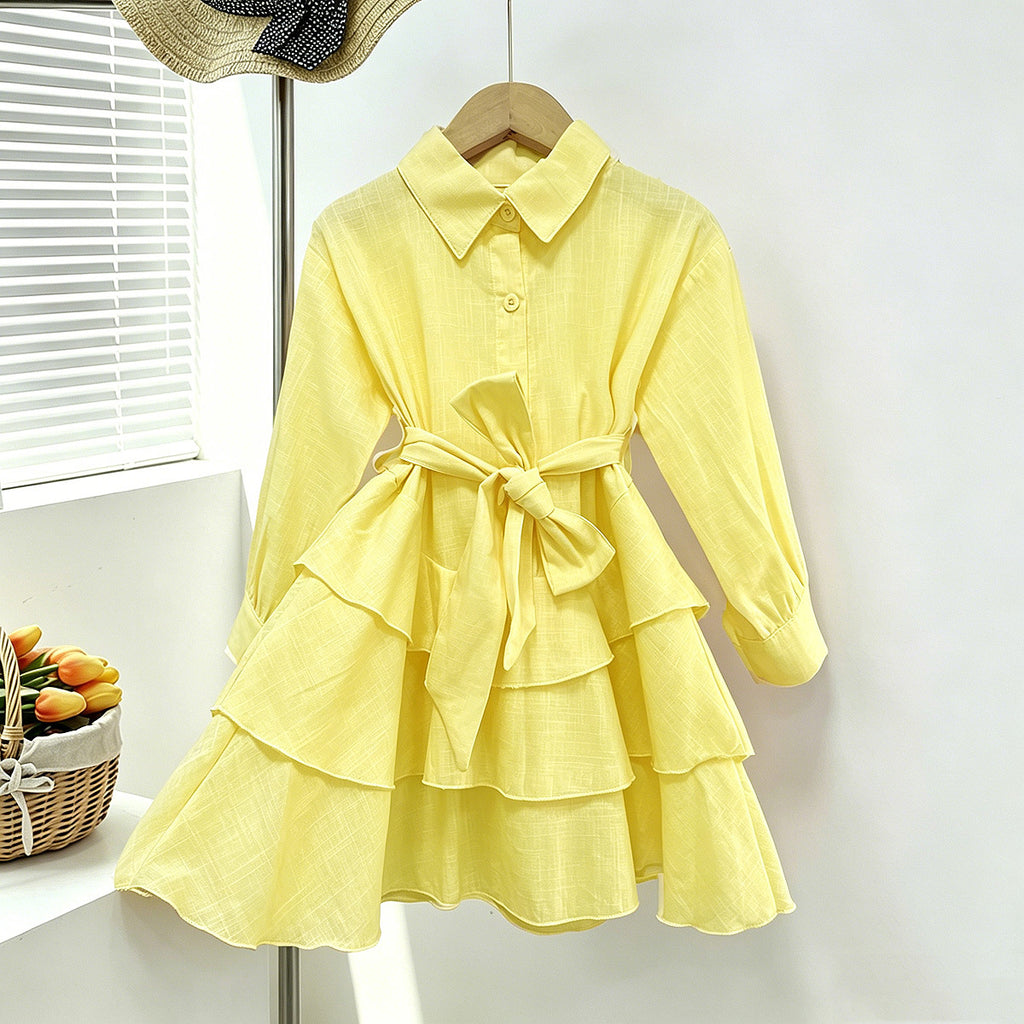 Minimalist Autumn 2-Piece Girls' A-Line Dress, Ages 2-9 | Color: Yellow | Image 3