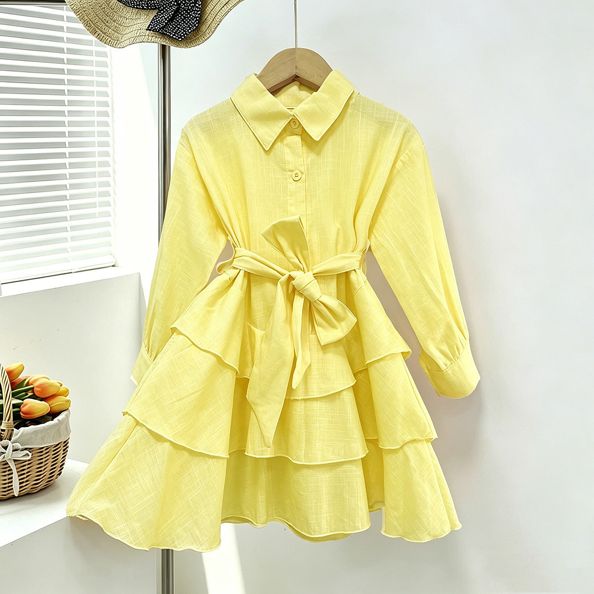 Minimalist Autumn 2-Piece Girls' A-Line Dress, Ages 2-9 | Color: Yellow | Image 3