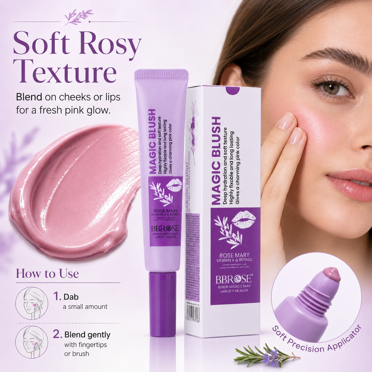 Rosemary Magic Blush 20ml – Long-Lasting Organic Liquid Blush for Lips & Cheeks, Buildable Vegan Makeup for a Natural Matte Finish and Radiant Glow