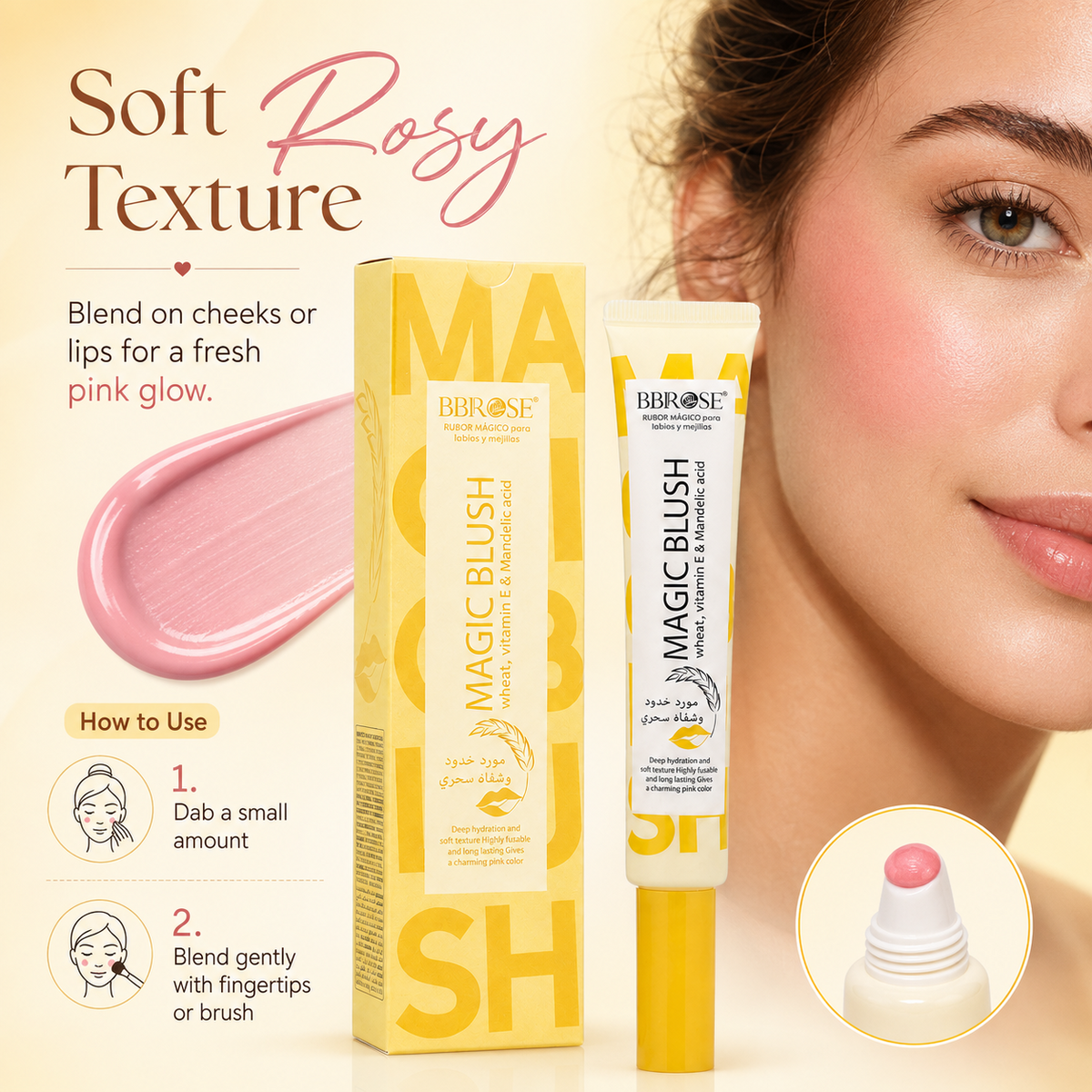 BBROSE Magic Blush with Wheat, Vitamin E & Mandelic Acid – Long-Lasting Lip & Cheek Tint
