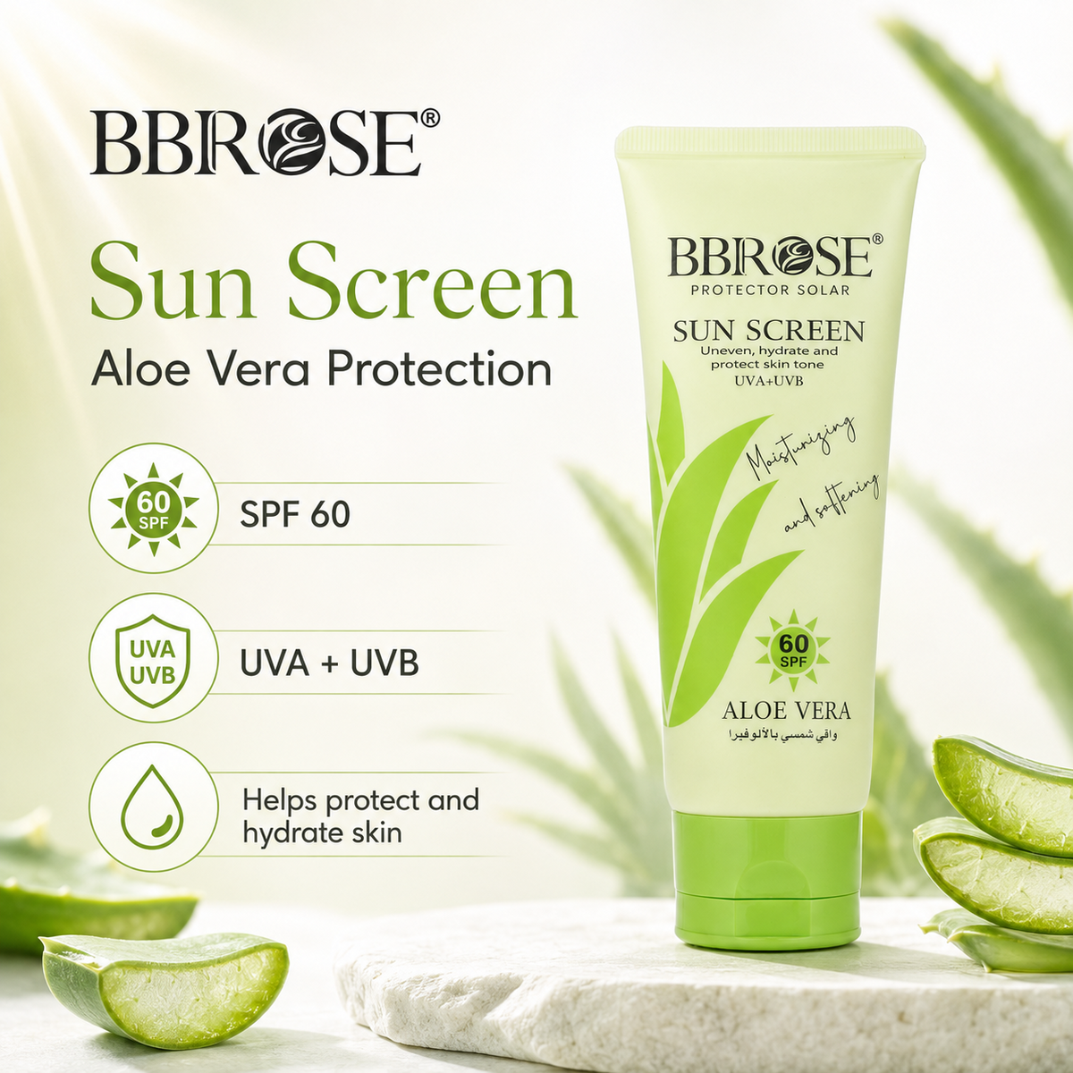 Aloe Vera Sunscreen SPF 60 UVA + UVB Moisturizing Sun Protection