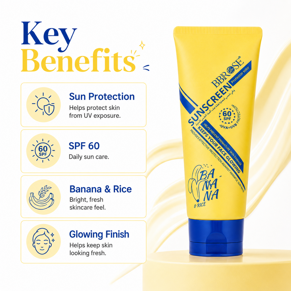 Sunscreen Cream with Banana & Rice – SPF 60 UVA/UVB Protection & Brightening Moisturizer 100 ML