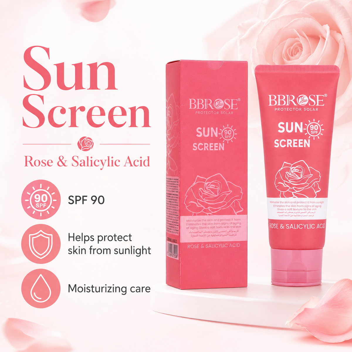 Rose & Salicylic Acid Sunscreen SPF 90 – Moisturizing High-Protection Sun Care
