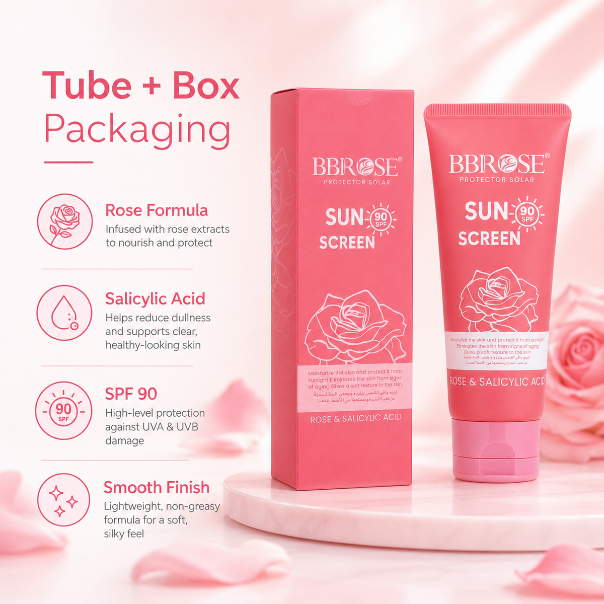 Rose & Salicylic Acid Sunscreen SPF 90 – Moisturizing High-Protection Sun Care