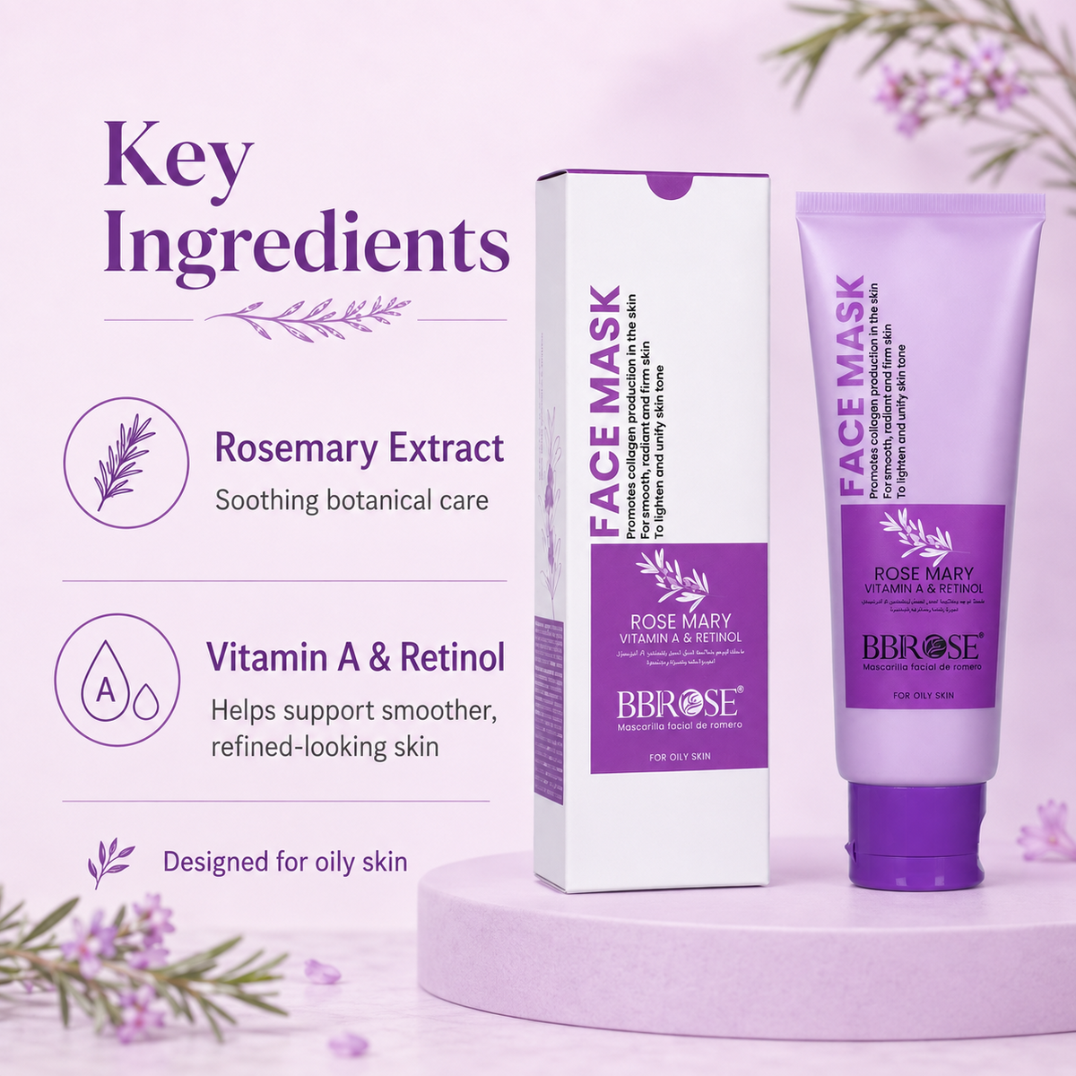 Rosemary Vitamin A & Retinol Face Mask (120ml) | Boosts Collagen Production for Smooth, Radiant & Firm Skin | Lightens & Evens Skin Tone