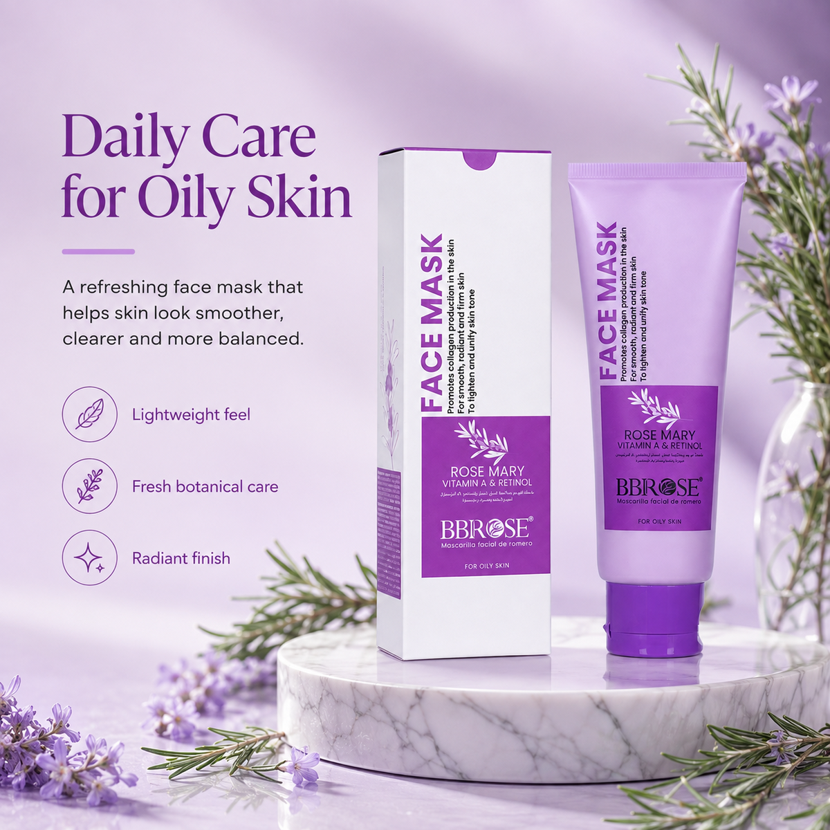 Rosemary Vitamin A & Retinol Face Mask (120ml) | Boosts Collagen Production for Smooth, Radiant & Firm Skin | Lightens & Evens Skin Tone