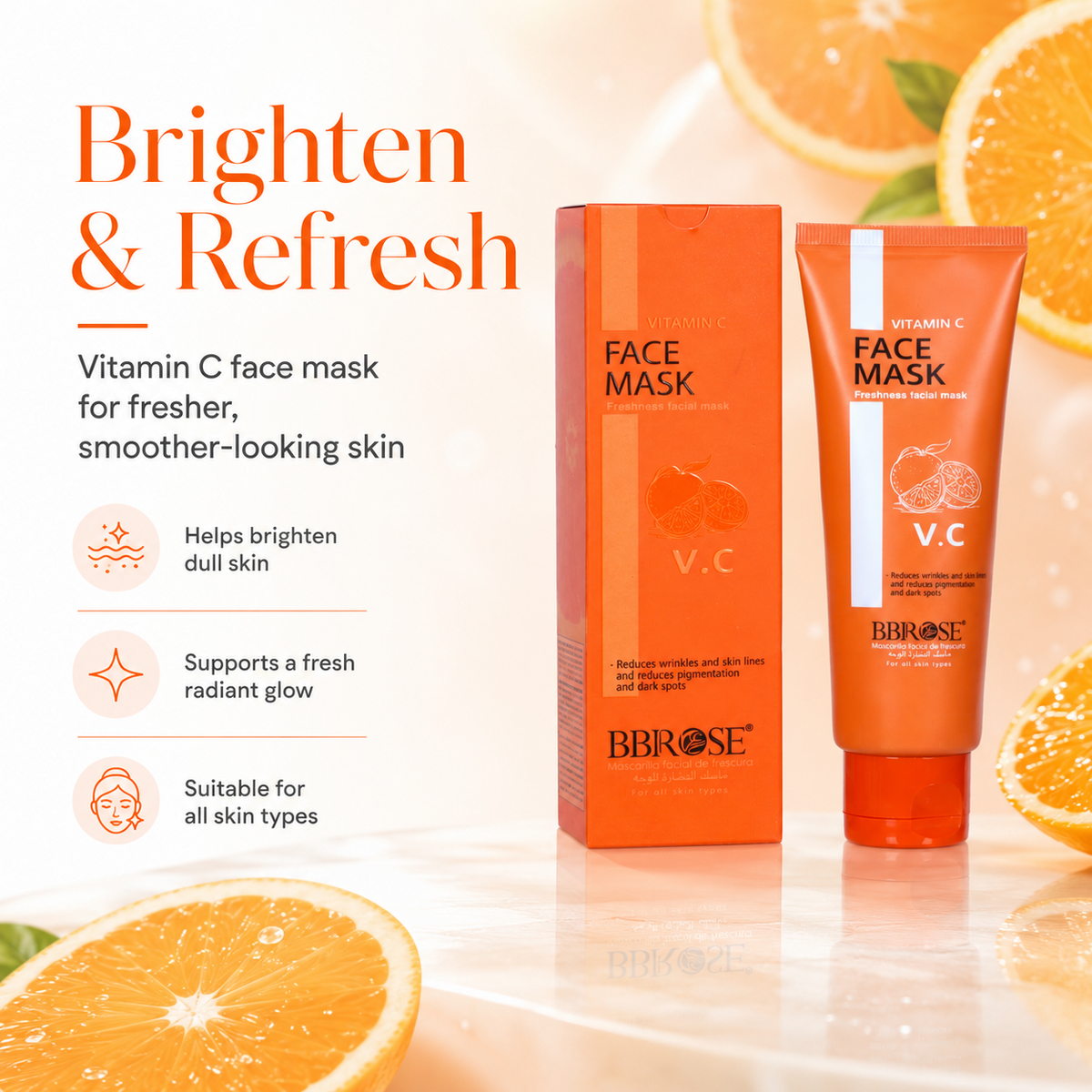 Vitamin C Face Mask (120ml) | Freshness Facial Mask | Reduces Wrinkles, Fine Lines & Pigmentation | Brightens Skin & Fades Dark Spots