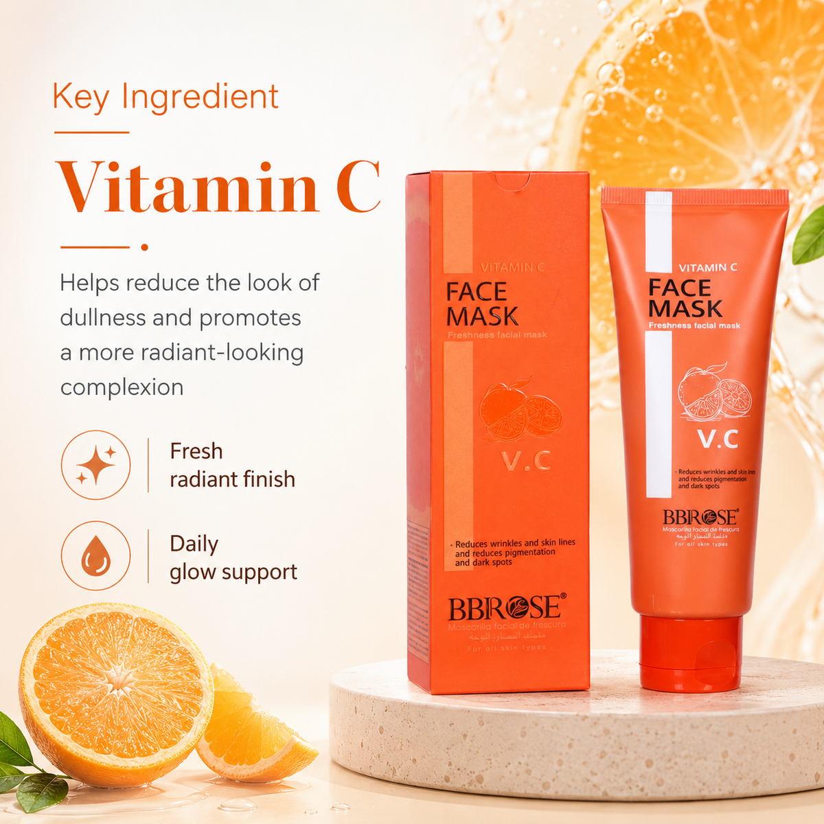 Vitamin C Face Mask (120ml) | Freshness Facial Mask | Reduces Wrinkles, Fine Lines & Pigmentation | Brightens Skin & Fades Dark Spots
