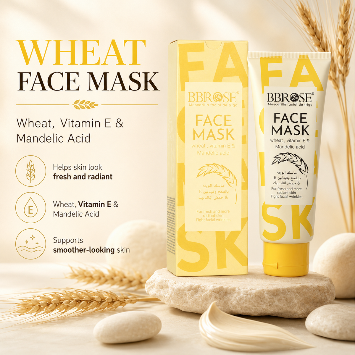 Wheat, Vitamin E & Mandelic Acid Face Mask – Radiance-Enhancing Facial Treatment