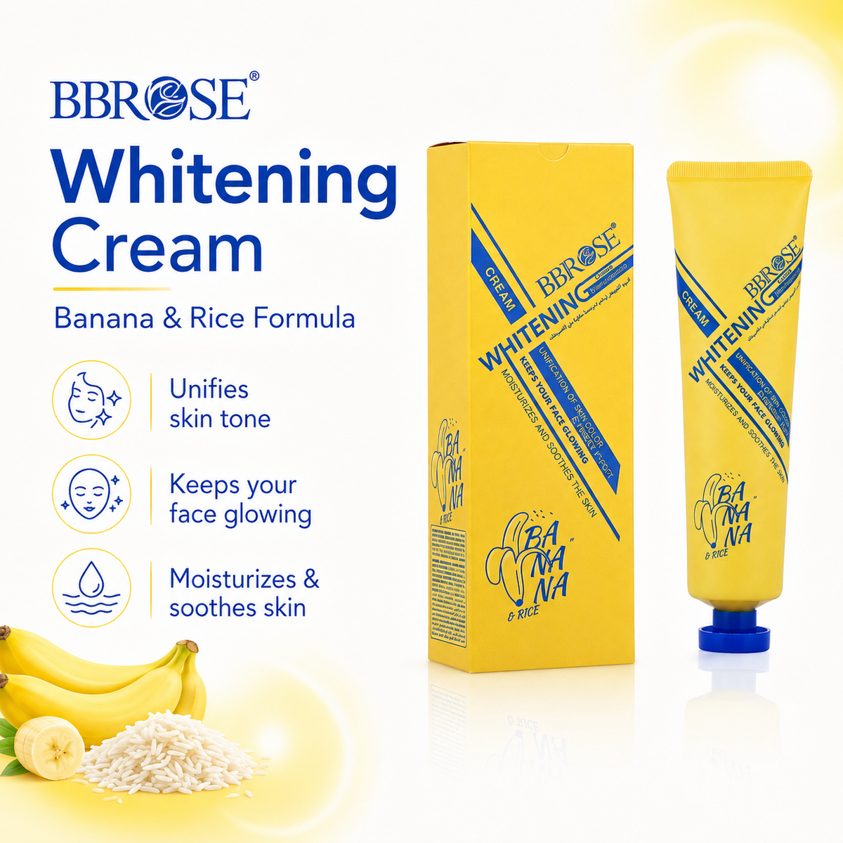 Banana & Rice Whitening Cream – Moisturizing & Skin Tone Unifying Face Cream
