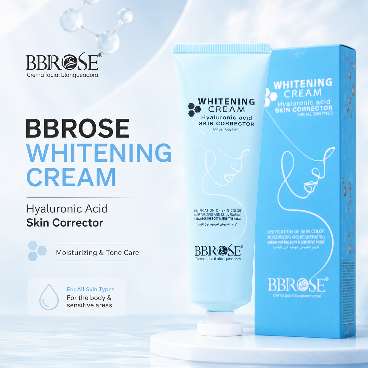 Hyaluronic Acid Whitening Cream – Moisturizing Skin Corrector for Body & Sensitive Areas