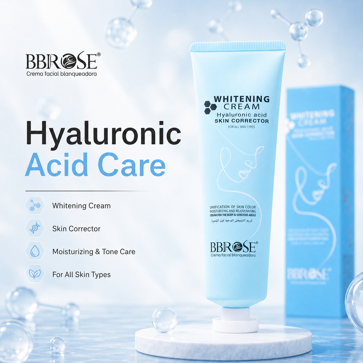 Hyaluronic Acid Whitening Cream – Moisturizing Skin Corrector for Body & Sensitive Areas