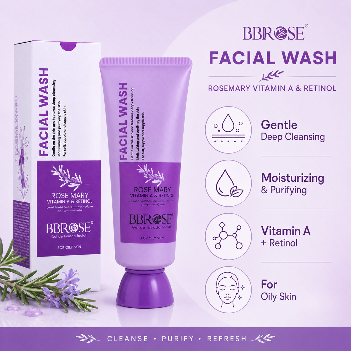 Rosemary, Vitamin A & Retinol Facial Wash – Deep-Cleansing Care for Oily Skin