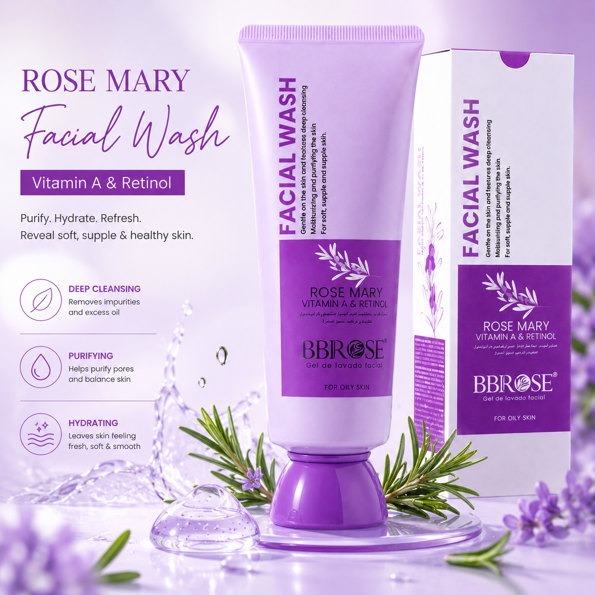 Rosemary, Vitamin A & Retinol Facial Wash – Deep-Cleansing Care for Oily Skin