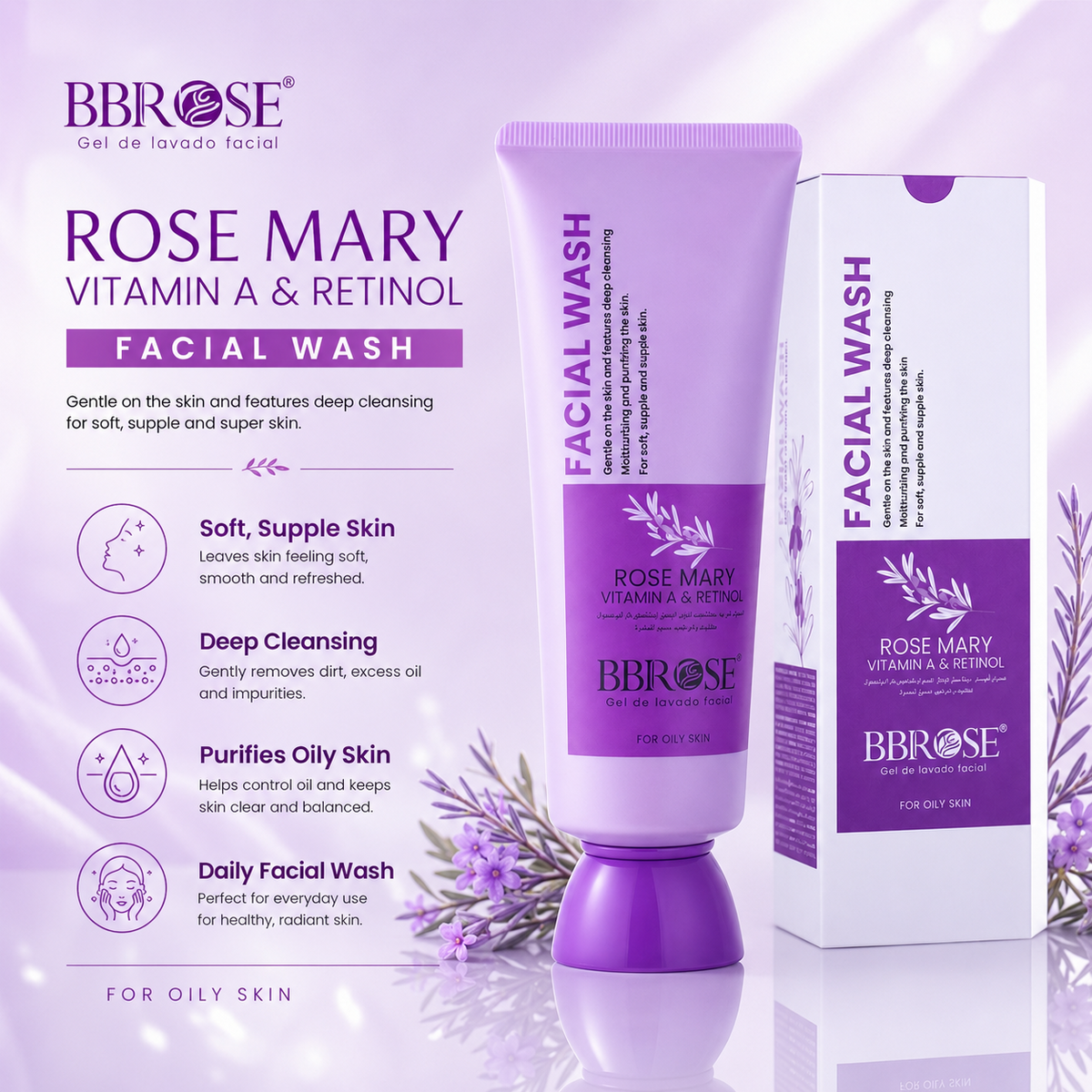 Rosemary, Vitamin A & Retinol Facial Wash – Deep-Cleansing Care for Oily Skin