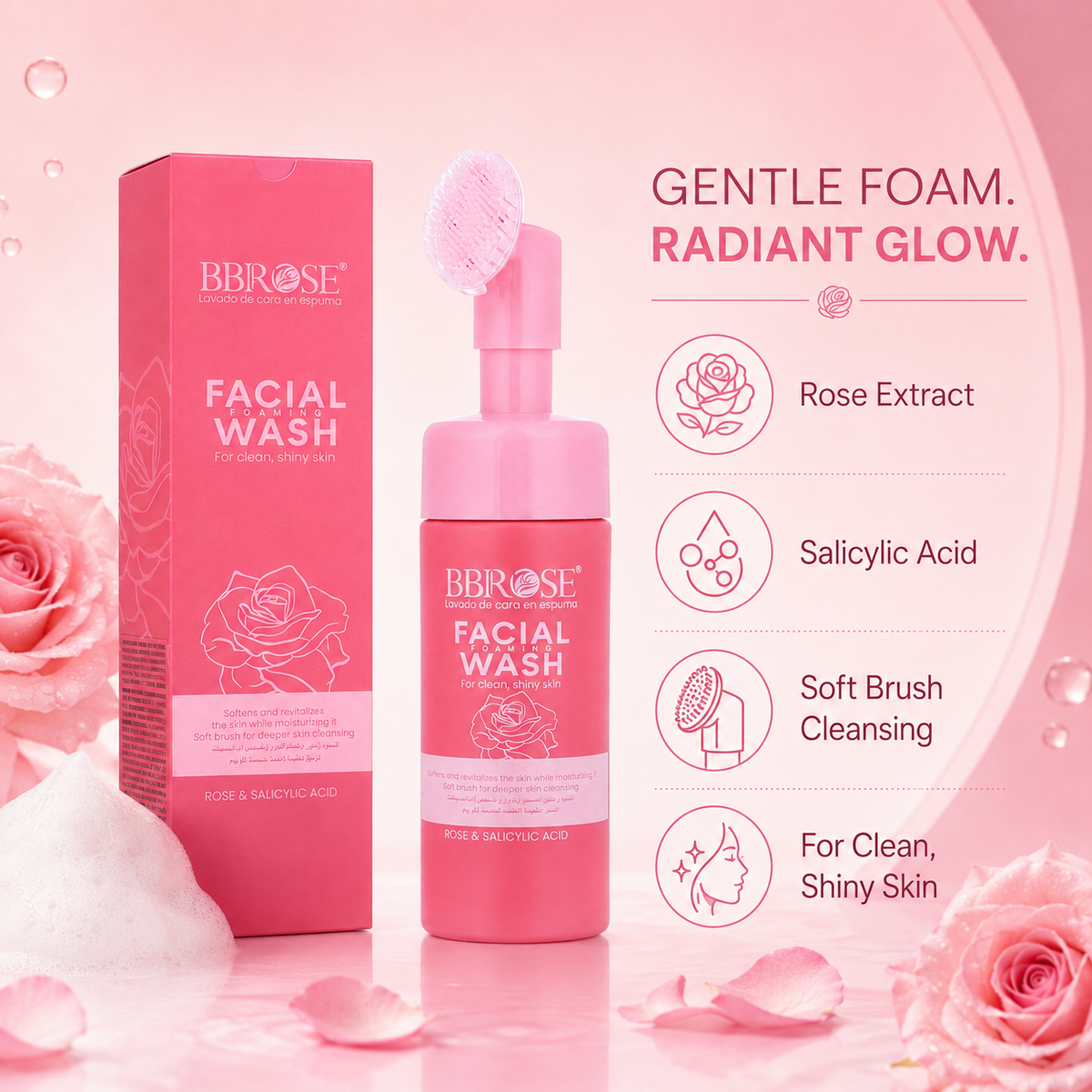 Rose & Salicylic Acid Facial Foaming Wash with Cleansing Brush
