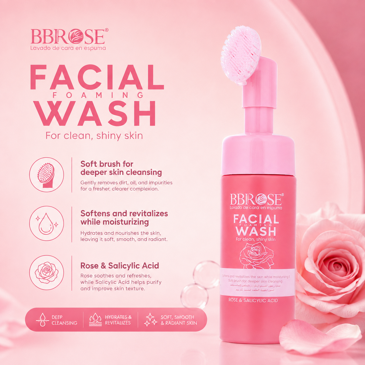 Rose & Salicylic Acid Facial Foaming Wash with Cleansing Brush