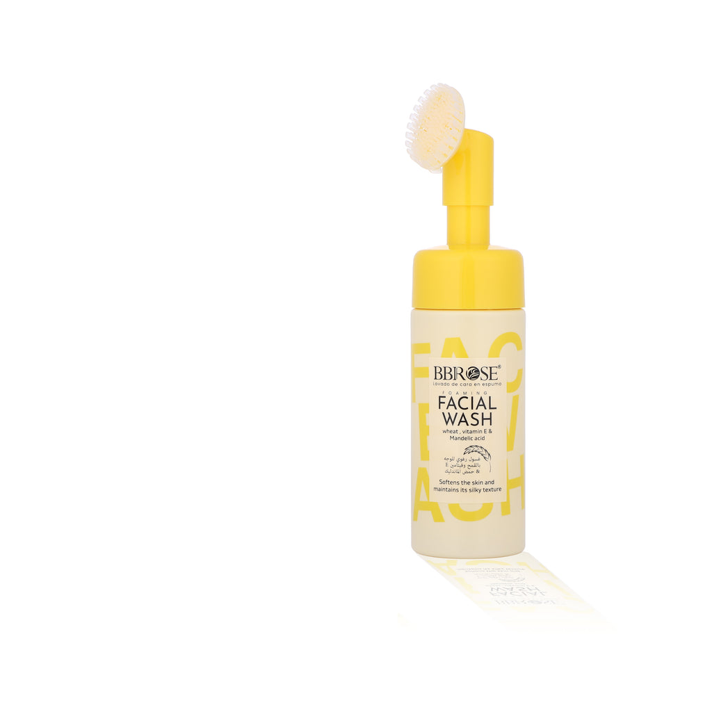 Foaming Facial Wash with Wheat, Vitamin E & Mandelic Acid – Softening Cleanser with Facial Brush