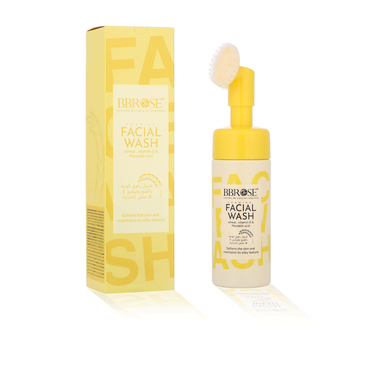 Foaming Facial Wash with Wheat, Vitamin E & Mandelic Acid – Softening Cleanser with Facial Brush
