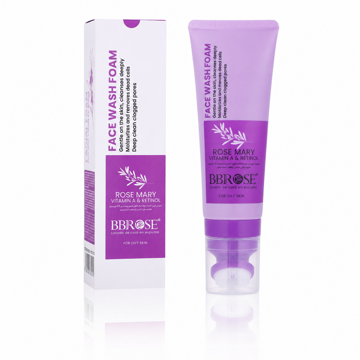 BBROSE Rosemary, Vitamin A & Retinol Face Wash Foam with Cleansing Brush