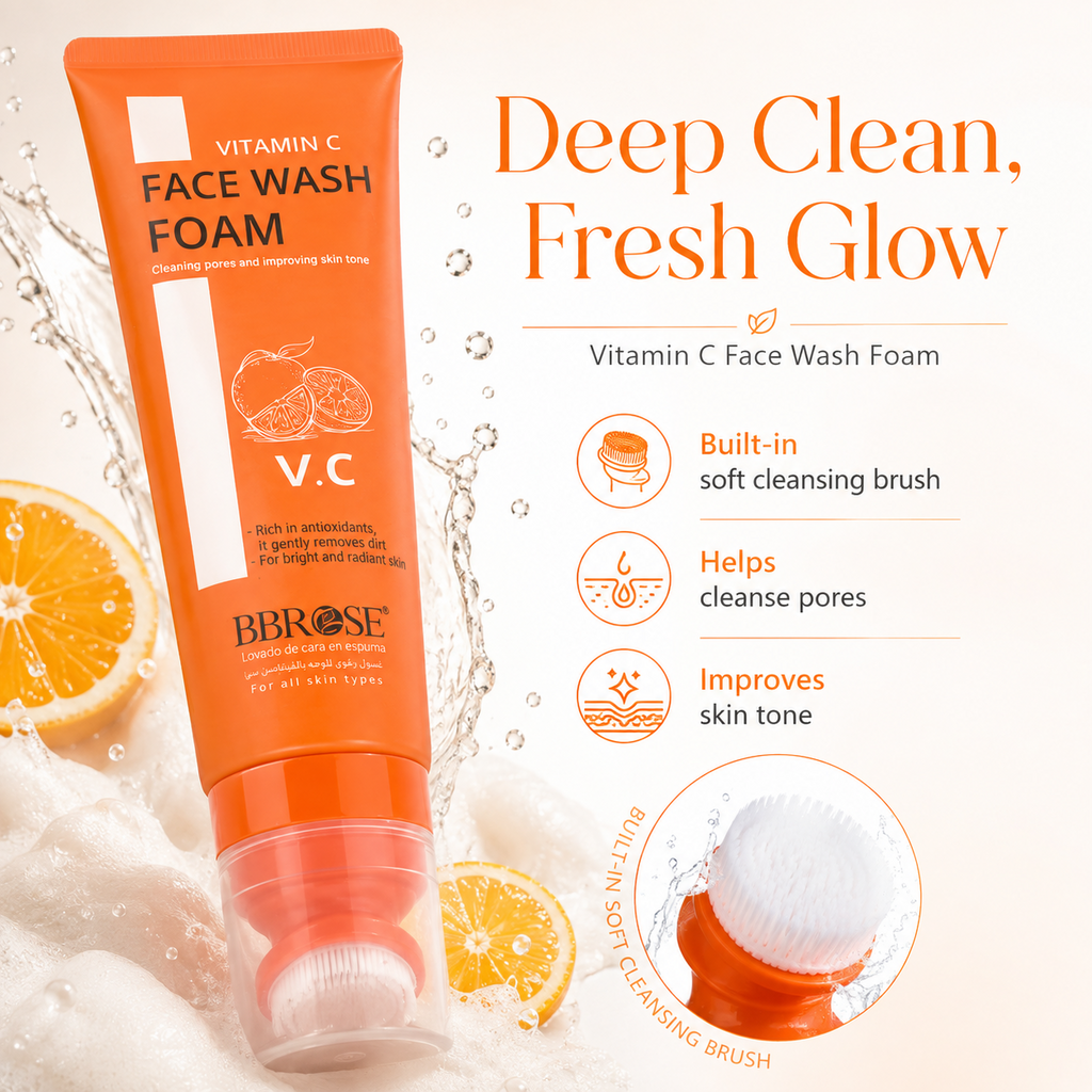 Vitamin C Face Wash Foam (120ml) | Brightening & Hydrating Cleanser | Deep Cleansing & Refreshing Formula for All Skin Types | Gentle, Vegan & Paraben-Free Skincare