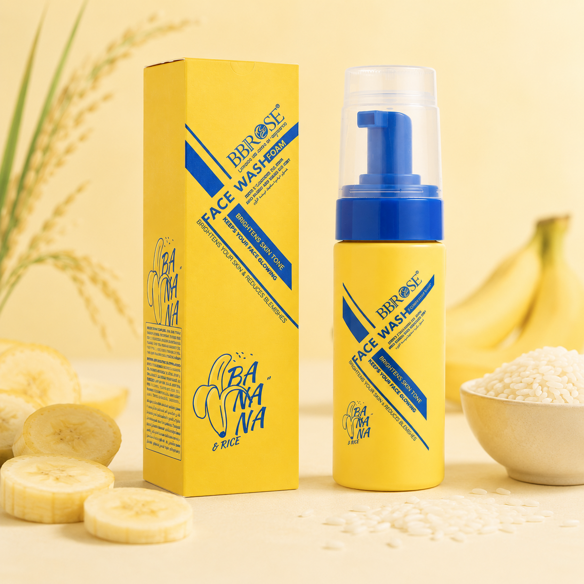 BBROSE Banana & Rice Foaming Face Wash – Deep Cleansing & Brightening Facial Cleanser
