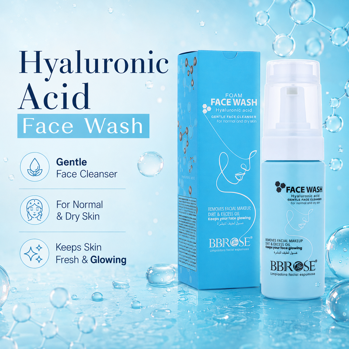 Hyaluronic Face Wash (150ml) | Hydrating & Moisturizing Cleanser | Gentle Daily Face Wash for Soft, Plump & Glowing Skin | Deep Cleansing with Hyaluronic Acid