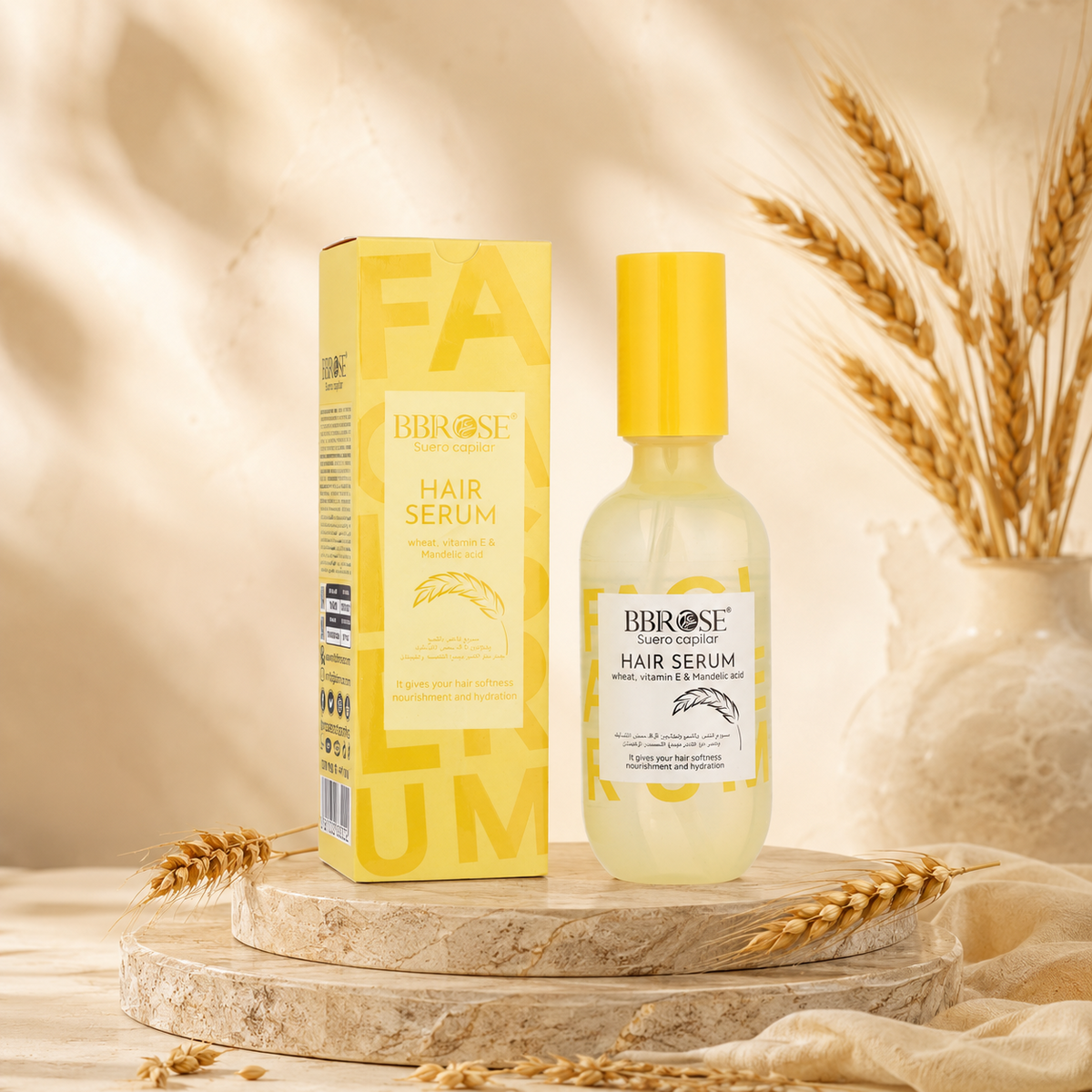 BBROSE Hair Serum with Wheat, Vitamin E & Mandelic Acid – Softening, Nourishing & Hydrating Hair Care